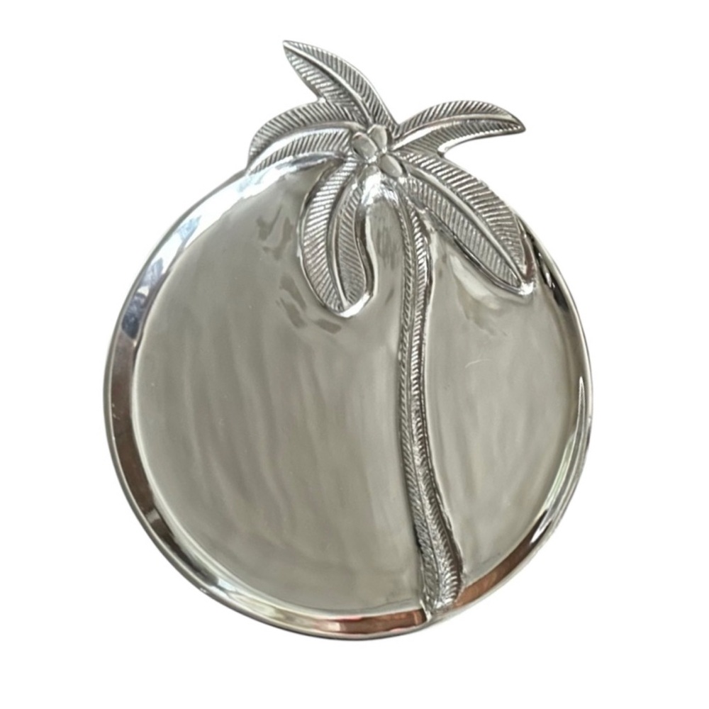 Silver Aluminum Palm Tree Large Serving Plate Platter